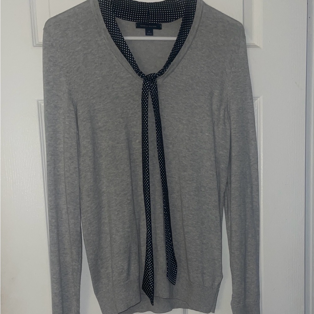Tommy Hilfiger Gray V-Neck Sweater with Navy Tie